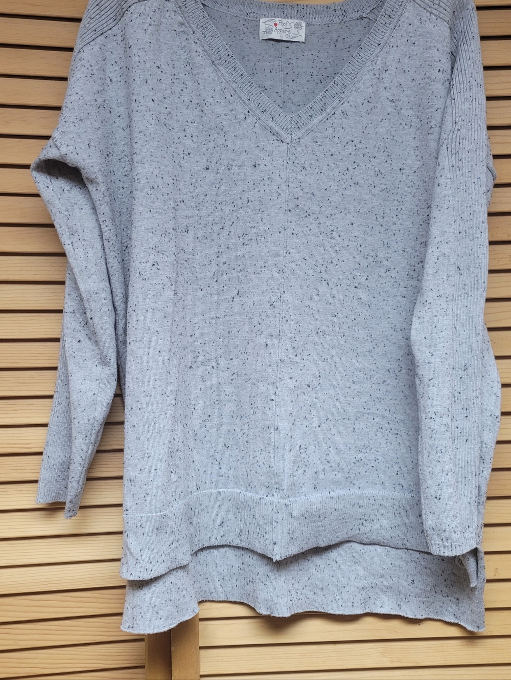 Light Speckled Gray V-Neck Sweater for Women